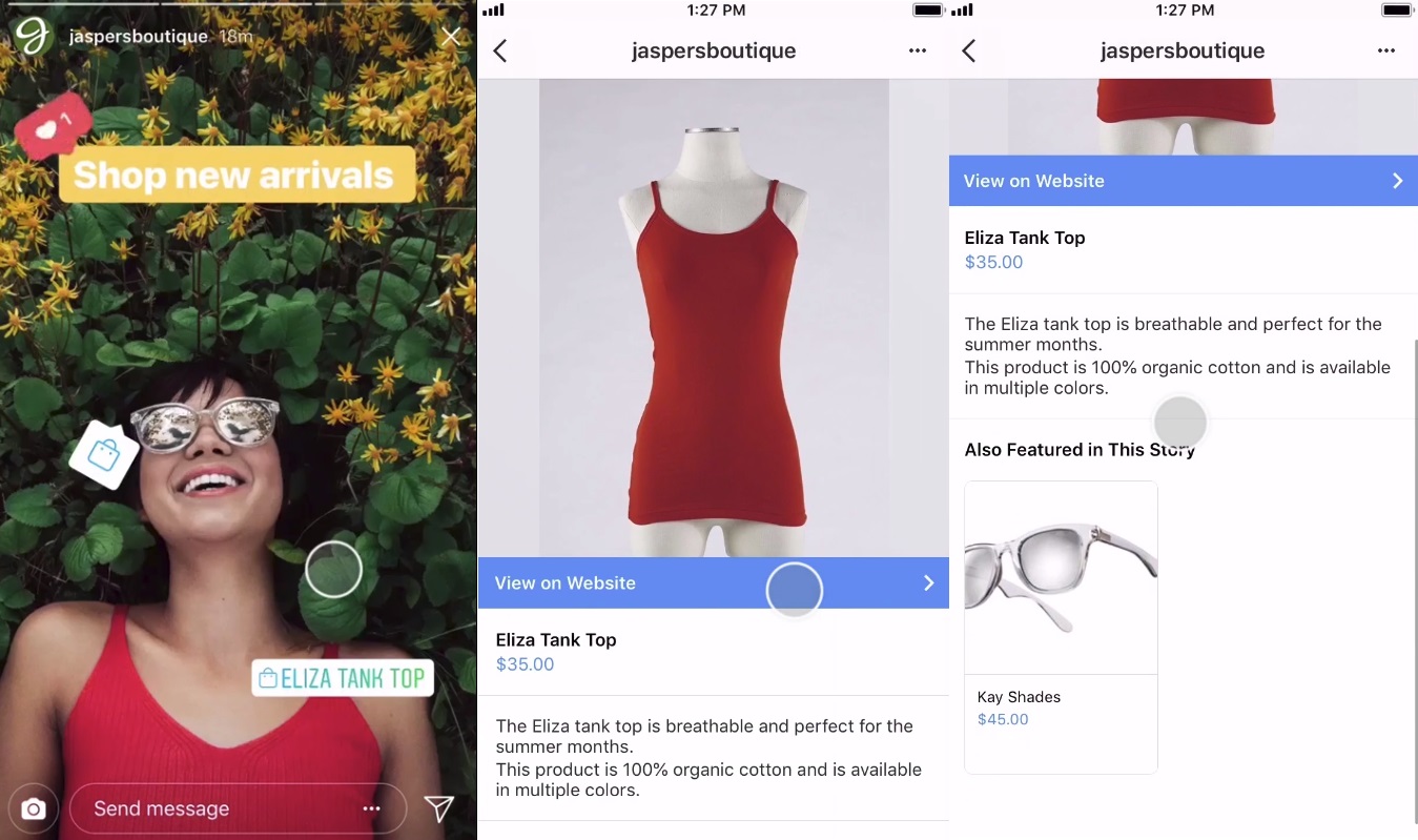 Colagem com capturas de telas mostrando a o processo de compra no Instagram | Tendências para 2019 Colagem com capturas de telas mostrando a o processo de compra no Instagram | Tendências para 2019
